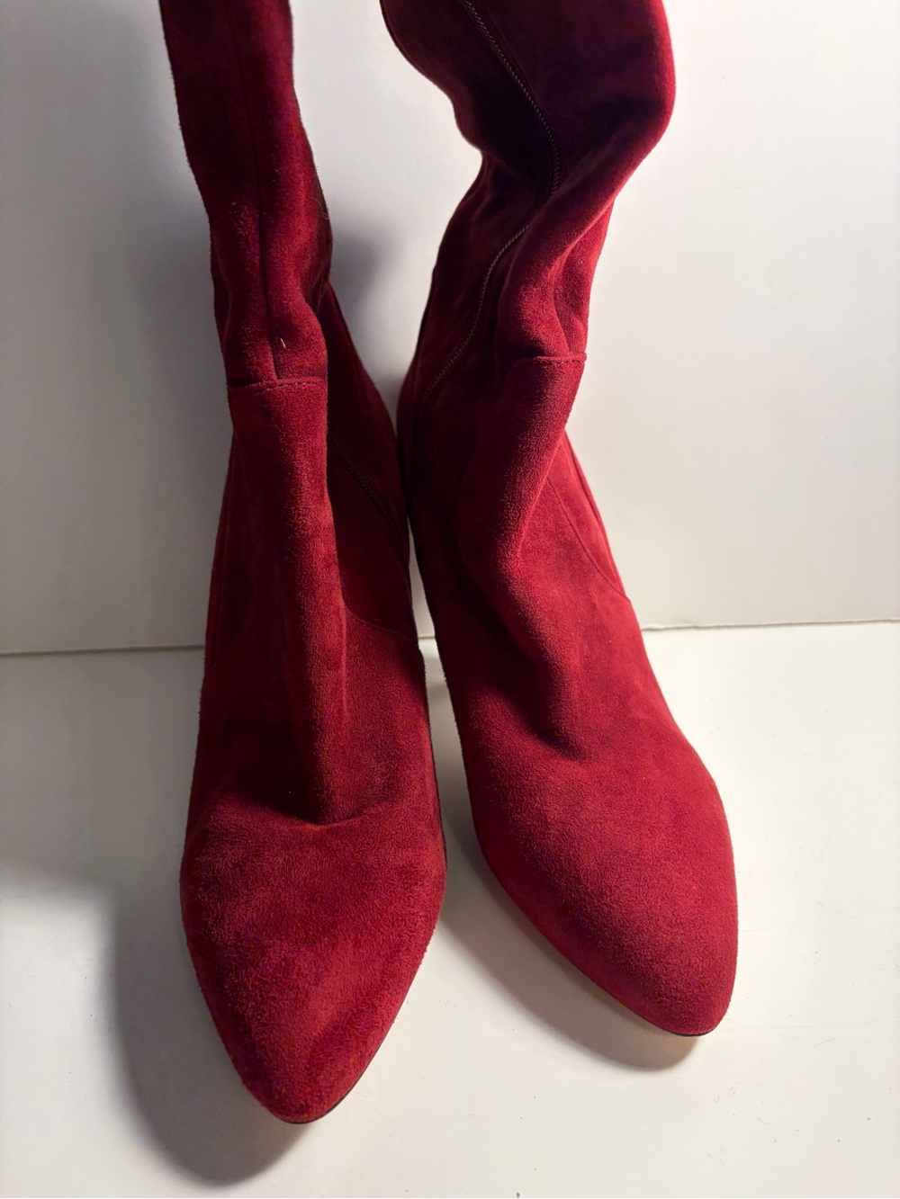 Via Spiga Crimson Red Suede Over-the-Knee Pointed Boots